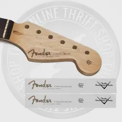 FENDER STRAT WATERSLIDE GUITAR NECK HEADSTOCK DECALS WITH CS LOGO (SET OF 2)