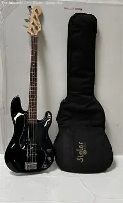 FENDER SQUIER P BASS BLACK ELECTRIC GUITAR W/ GUITAR BAG
