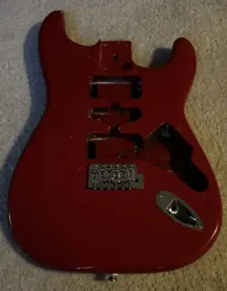 2001 RED SQUIER BY FENDER 41MM HSH SEMI LOADED STRATOCASTER BODY GOOD CONDITION!