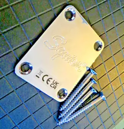 FENDER SQUIER SCRIPT NECK PLATE W/MOUNTING SCREWS TELE / STRAT