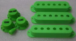 GREEN STRAT PICKUP COVER,KNOBS,TIPS,INCH SIZE, FITS GENUINE FENDER STRAT