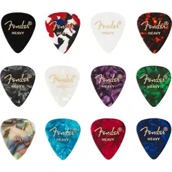 FENDER 351 SHAPE CELLULOID MEDLEY GUITAR PICKS HEAVY 12 PACK