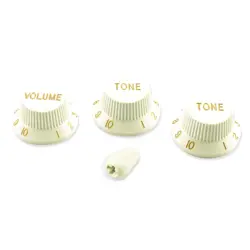 STRATOCASTER/UFO STYLE KNOB SET  W SWITCH TIP FITS FENDER & MORE WHITE