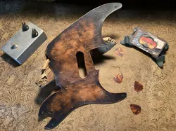 CUSTOM TOOLED LEATHER ALT DISTRESSED BROWN PICKGUARD FITS FENDER '51 PAWN SHOP