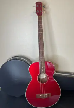 SQUIER BY FENDER SB-31 20TH ANNIVERSARY ACOUSTIC ELECTRIC BASS RED W/HARD CASE