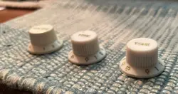 FENDER STRATOCASTER STYLE GUITAR KNOBS - 2 TONE, 1 VOLUME NOS