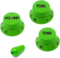VINTAGE GREEN GUITAR CONTROL KNOBS FOR FENDER STRAT - 1 VOLUME 2 TONE