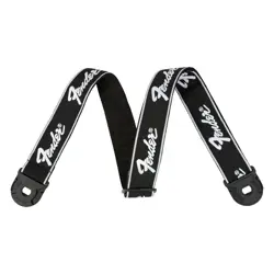 FENDER GRIP LOCKING END STRAP BLACK WITH WHITE RUNNING LOGO 2