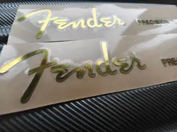 2PCS BOLD FENDER PRECISION BASS GUITAR HEADSTOCK SELFADHESIVE METAL STICKER GOLD