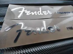 2 SILVER BOLD FENDER PRECISION BASS GUITAR HEADSTOCK SELF-ADHESIVE METAL STICKER