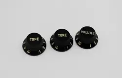 1977 VINTAGE FENDER STRATOCASTER VOLUME/TONE KNOB SET BLACK USA 1970S STRAT