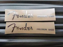 2PCS F FENDER PRECISION BASS GUITAR HEADSTOCK SELF-ADHESIVE METAL STICKER SILVER