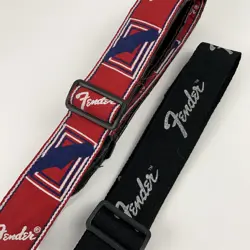 GENUINE FENDER MONOGRAMMED ADJUSTABLE GUITAR STRAP W/ LOGO, RED/BLACK- LOT OF 2