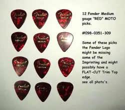 FENDER 351 SHAPE GUITAR PICKS, MEDIUM GAUGE RED MOTO 12 PICKS IN THIS PACK