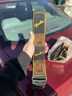 VTG FENDER CLASSIC CASE CANDY ACE STYLE WOVEN BROWN LEATHER GUITAR STRAP B