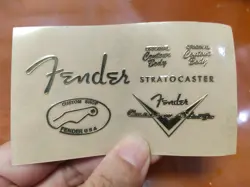 2PCS FENDER STRATOCASTER GUITAR HEADSTOCK SELF-ADHESIVE METAL STICKERS GOLD