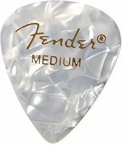 FENDER 351 PREMIUM CELLULOID GUITAR PICKS - MEDIUM, WHITE MOTO 12-PACK (1 DOZEN)