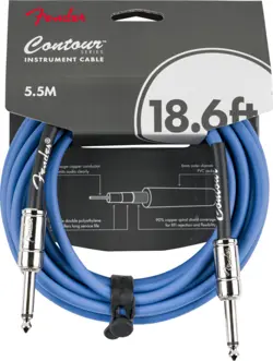 FENDER CONTOUR SERIES INSTRUMENT CABLE, STRAIGHT, 18.6' FT, LAKE PLACID BLUE