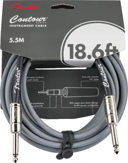 FENDER CONTOUR SERIES GUITAR/INSTRUMENT CABLE, STRAIGHT, 18.6' FT, INCA SILVER