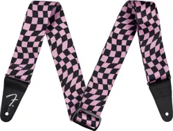 GENUINE FENDER WAVY CHECKERBOARD POLYESTER GUITAR STRAP, PINK