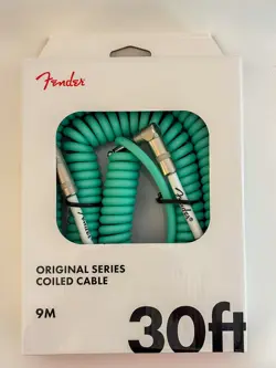 FENDER ORIGINAL SERIES STRAIGHT TO ANGLE COILED CABLE 30 FT. SURF GREEN