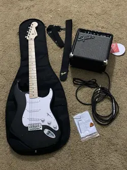 FENDER STRATOCASTER ELECTRIC GUITAR BLACK/WHITE