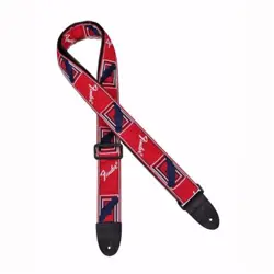 FENDER MONOGRAMMED GUITAR STRAP WITH LEATHER ENDS, RED/WHITE/BLUE