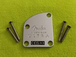 FENDER ULTRA NECK PLATE ~ CONTOURED CHROME WITH MOUNTING SCREWS, USA