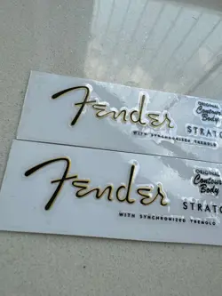 2PCS FENDER STRATOCASTER GUITAR VINYL UV TRANSFER NECK HEADSTOCK STICKER DECALS