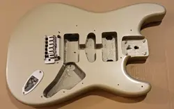 2003 FENDER SQUIER STANDARD STRATOCASTER GUITAR BODY SHORELINE GOLD STRAT BRIDGE