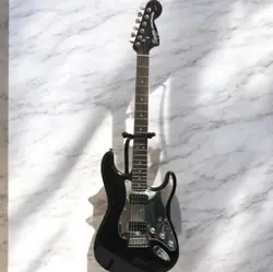 FENDER BLACK & CHROME HH STRATOCASTER ELECTRIC GUITAR - USED, EXCELLENT CONDITI