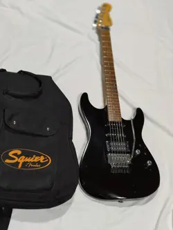 FENDER SQUIER STAGE CASTER BLACK ELECTRIC GUITAR USED FROM JAPAN WITH SOFT CASE