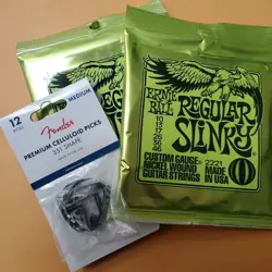 ERNIE BALL GUITAR STRINGS W/ FENDER PICKS