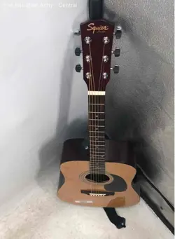 SQUIER BY FENDER BROWN 6 STRING DREADNOUGHT ACOUSTIC GUITAR WITH STRAP