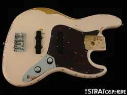 LOADED FENDER FLEA ROAD WORN JAZZ J BASS BODY, NITRO SHELL PINK RELIC