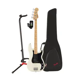 FENDER STANDARD PRECISION BASS 4 STRING OLYMPIC WHITE ELECTRIC GUITAR BUNDLE