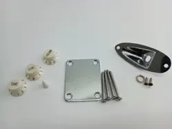 2000 STARCASTER BY FENDER STRAT HARDWARE CHROME NECK PLATE JACK PLATE KNOBS