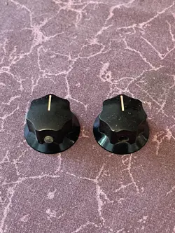 VINTAGE 1965 FENDER MUSTANG ETC BLACK KNOBS (2)