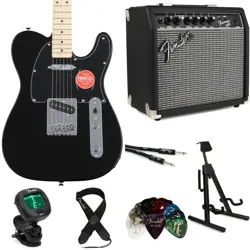 SQUIER AFFINITY SERIES TELECASTER ELECTRIC GUITAR AND FENDER AMP BUNDLE - BLACK,