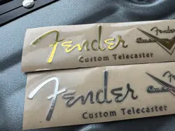 2PCS FENDER CUSTOM TELE GUITAR HEADSTOCK SELF-ADHESIVE METAL STICKER SILVER+GOLD
