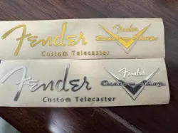 2PCS FENDER CUSTOM TELE GUITAR HEADSTOCK SELF-ADHESIVE METAL STICKER GOLD+SILVER