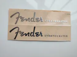 2PCS FENDER STRATOCASTER GUITAR NECK HEADSTOCK SELFADHESIVE METAL STICKER SILVER