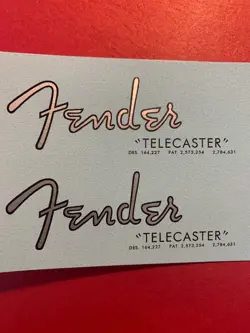 FENDER '62 TELECASTER SILVER METALLIC WATERSLIDE HEADSTOCK DECAL 2 PER LISTING
