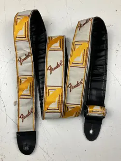 [USED] 90S FENDER MONOGRAMMED GUITAR STRAP (WHITE/YELLOW/BROWN) - EXTRA LONG