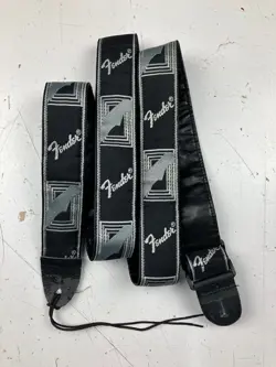 [USED] 90S FENDER MONOGRAMMED GUITAR STRAP (BLACK/GREY) - EXTRA LONG