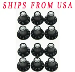 12X GUITAR AMP KNOB AMPLIFIER SKIRTED KNOBS BLACK WITH SILVER CAP FOR FENDER
