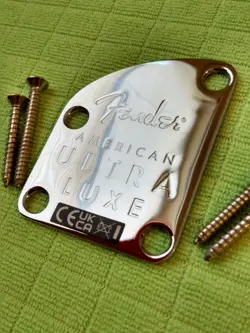 USA FENDER ULTRA LUXE NECK PLATE STRATOCASTER & TELECASTER CONTOURED CHROME