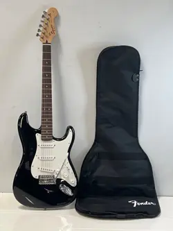 FENDER SQUIER STRAT ELECTRIC GUITAR BLACK/WHITE W/ NYLON CASE