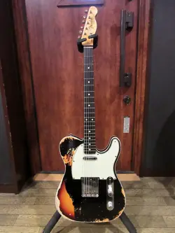 FENDER CUSTOM SHOP 1960 CUSTOM TELECASTER BLACK ON SUNBURST HEAVY RELIC