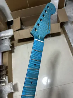 BLUE GLOSS ST ELECTRIC GUITAR NECK 21FRET TIGER FLAME MAPLE FENDER STRAT REPLACE